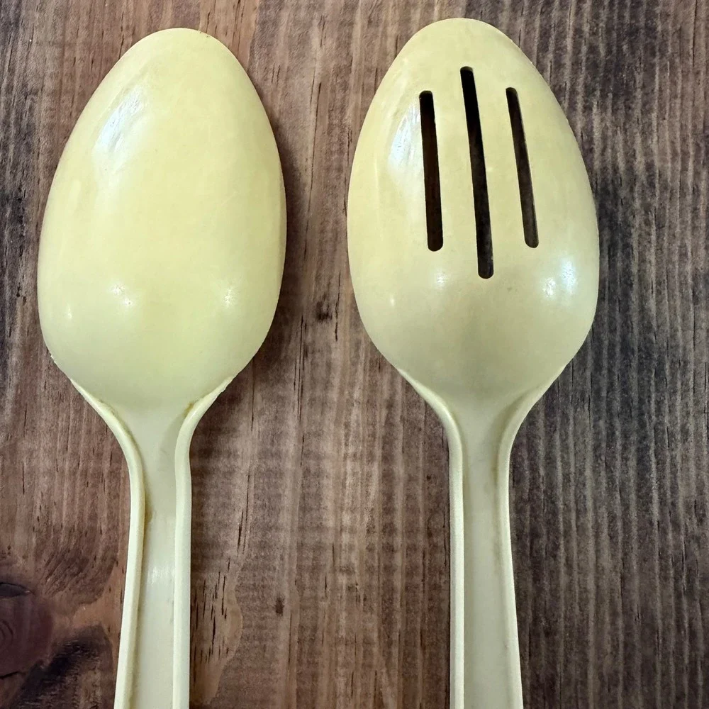 Tailor Made Products Cream Yellow Serving Spoon Set Solid and Slotted USA Made‎